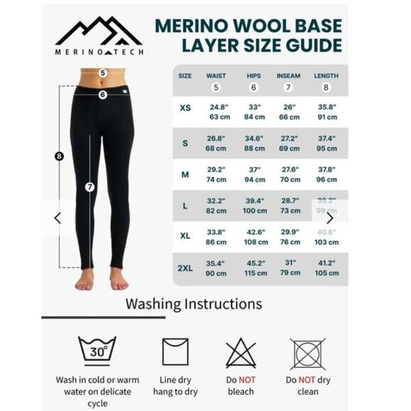 Merino Tech 100% Merino Wool Base Layer Pants XXL NWT Black Thermal Warm - Picture 12 of 13